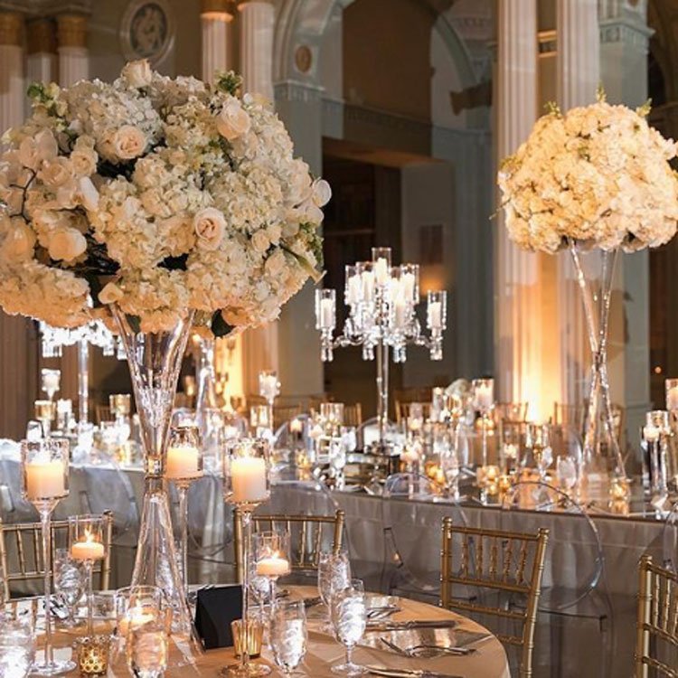 GIGA wholesale 20ft white flower rose in glass ball wedding decoration artificial flower ball