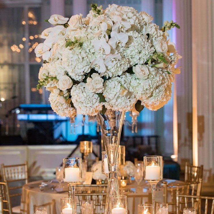 GIGA wholesale 20ft white flower rose in glass ball wedding decoration artificial flower ball