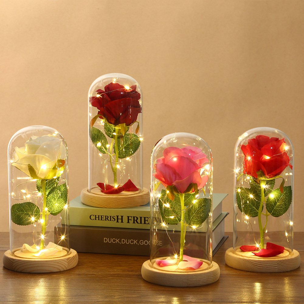 Eternal life flower glass cover simulation rose night light Valentine's Day Qixi Festival gift decoration
