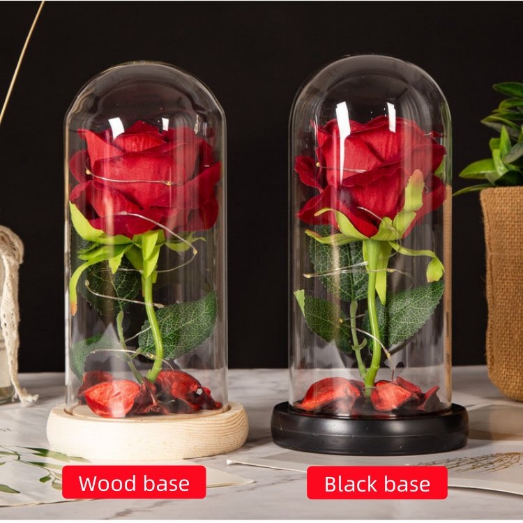 Eternal life flower glass cover simulation rose night light Valentine's Day Qixi Festival gift decoration