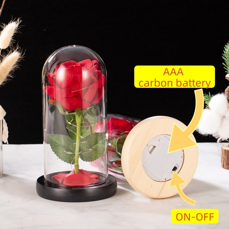 Eternal life flower glass cover simulation rose night light Valentine's Day Qixi Festival gift decoration