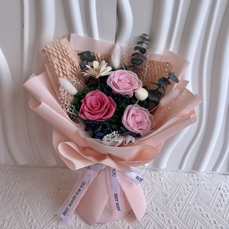 luxury natural real touch blue and white preserved graduation 4 roses bouquet flower gift box packaging