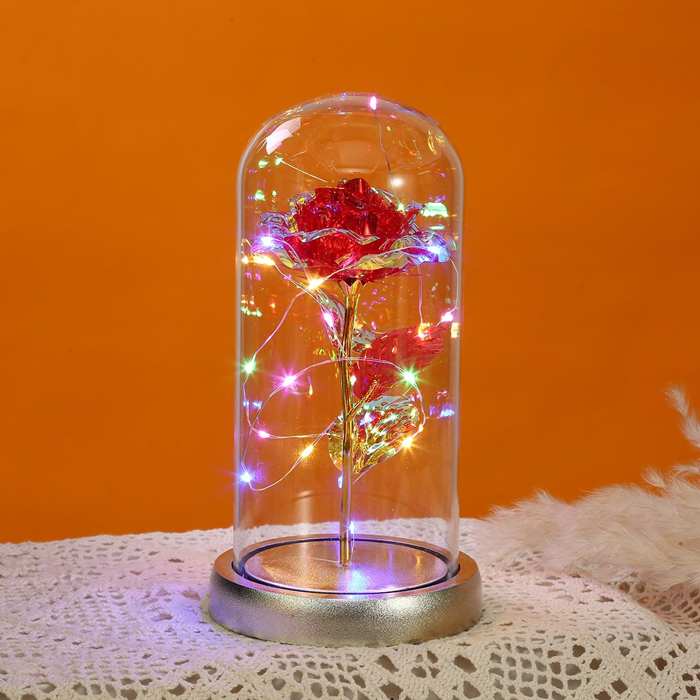 2023 New Artificial Rose Flower in Glass Dome Luminous Rose for Girlfriend Gift
