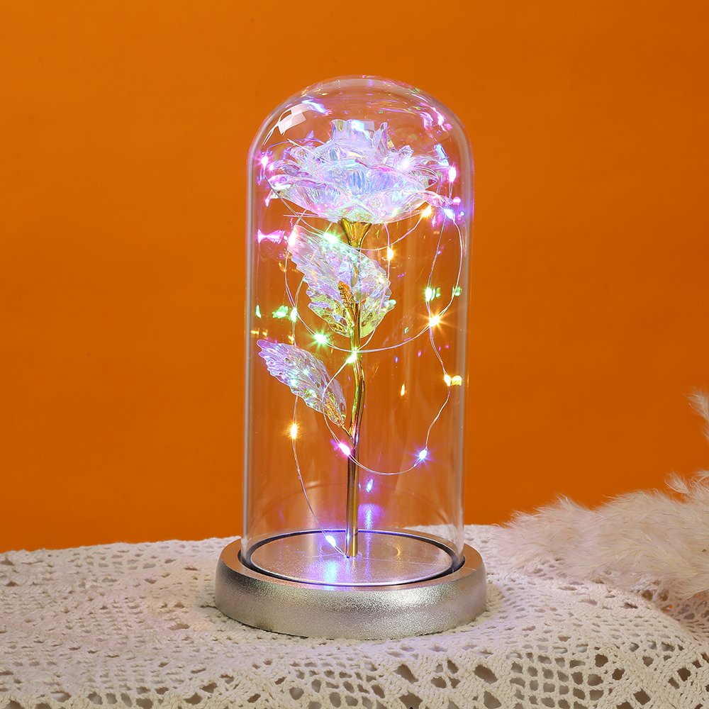 2023 New Artificial Rose Flower in Glass Dome Luminous Rose for Girlfriend Gift