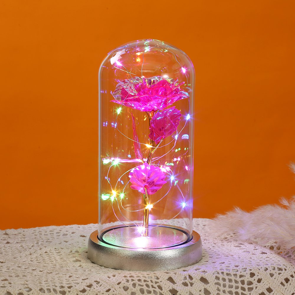 2023 New Artificial Rose Flower in Glass Dome Luminous Rose for Girlfriend Gift