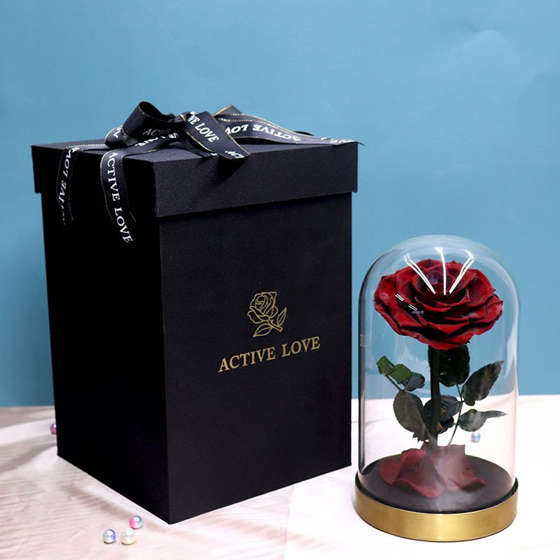 Factory Directly Supply Preserved Flower Packaging Box Preserved Flower Souvenir Gift Preserved Rose With Glass Dome for Gifts