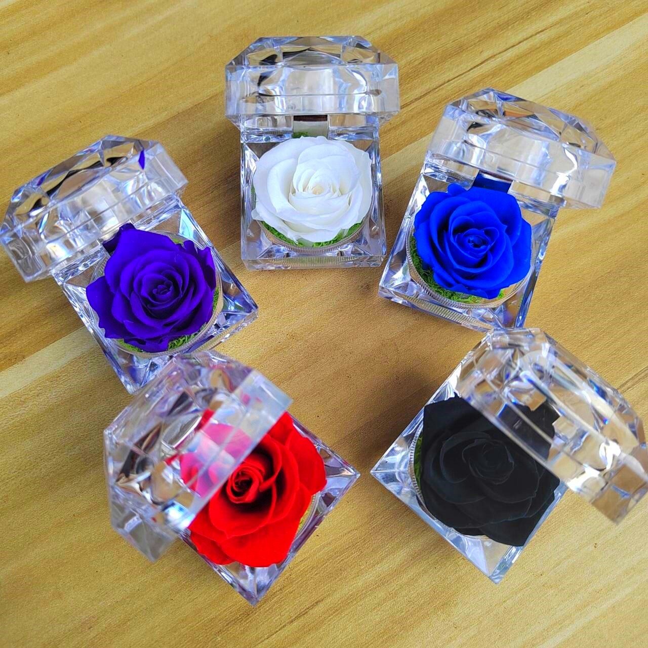 Artificial Flower Immortal eternal rose Acrylic Ring Box Valentine's Day Gift Party Birthday Gift for Girlfriend Mom