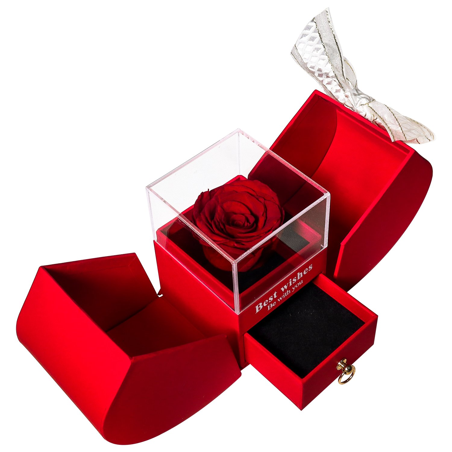 Christmas Valentines Day Gift Apple Shape Natural Eternal Rose Flower Box Preserved Rose Acrylic Jewelry Box Gifts for Mom Women