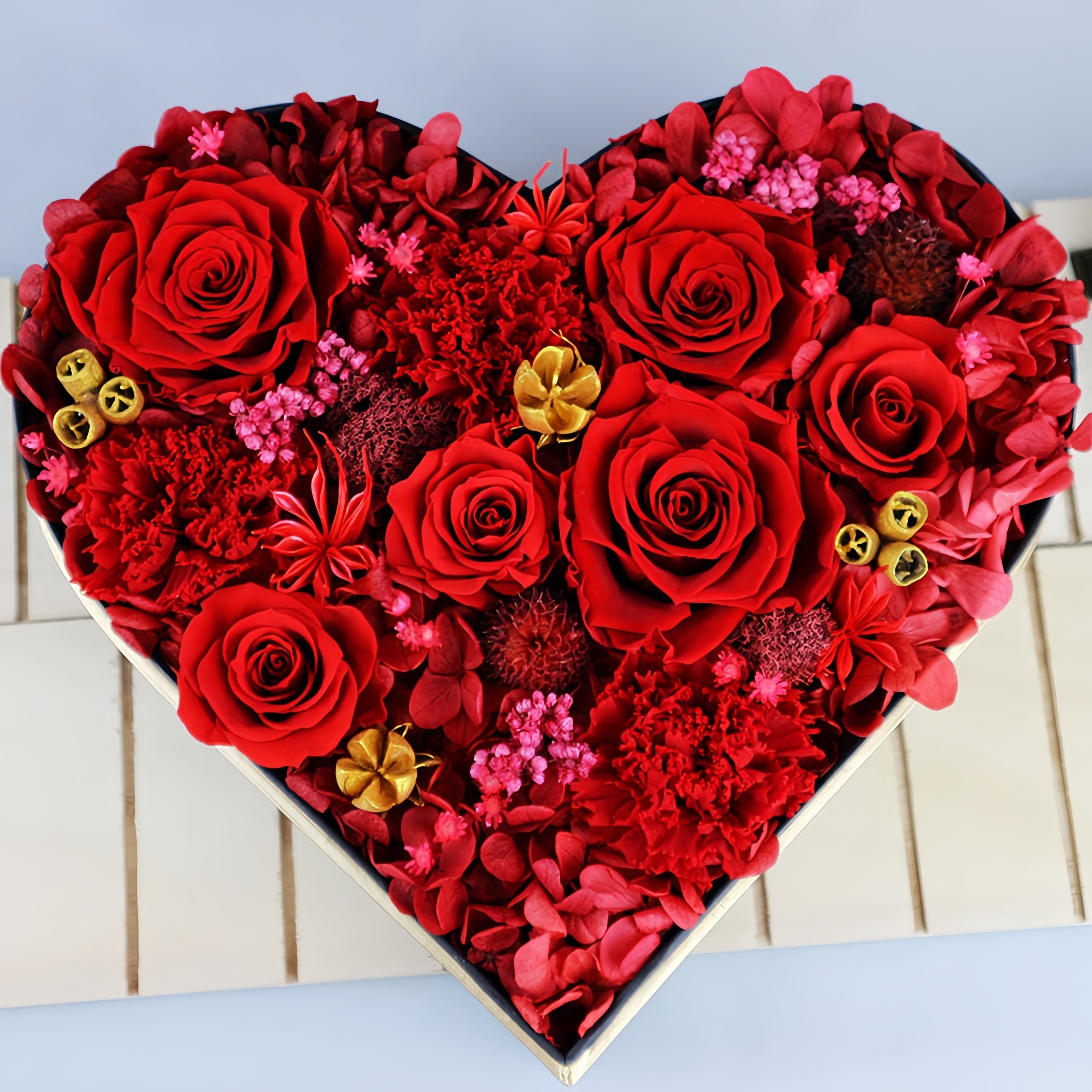 Hot Sale Christmas Gift Everlasting Real Flower Forever Permanent Natural Preserved Flowers Eternal Preserved Rose in Heart Box