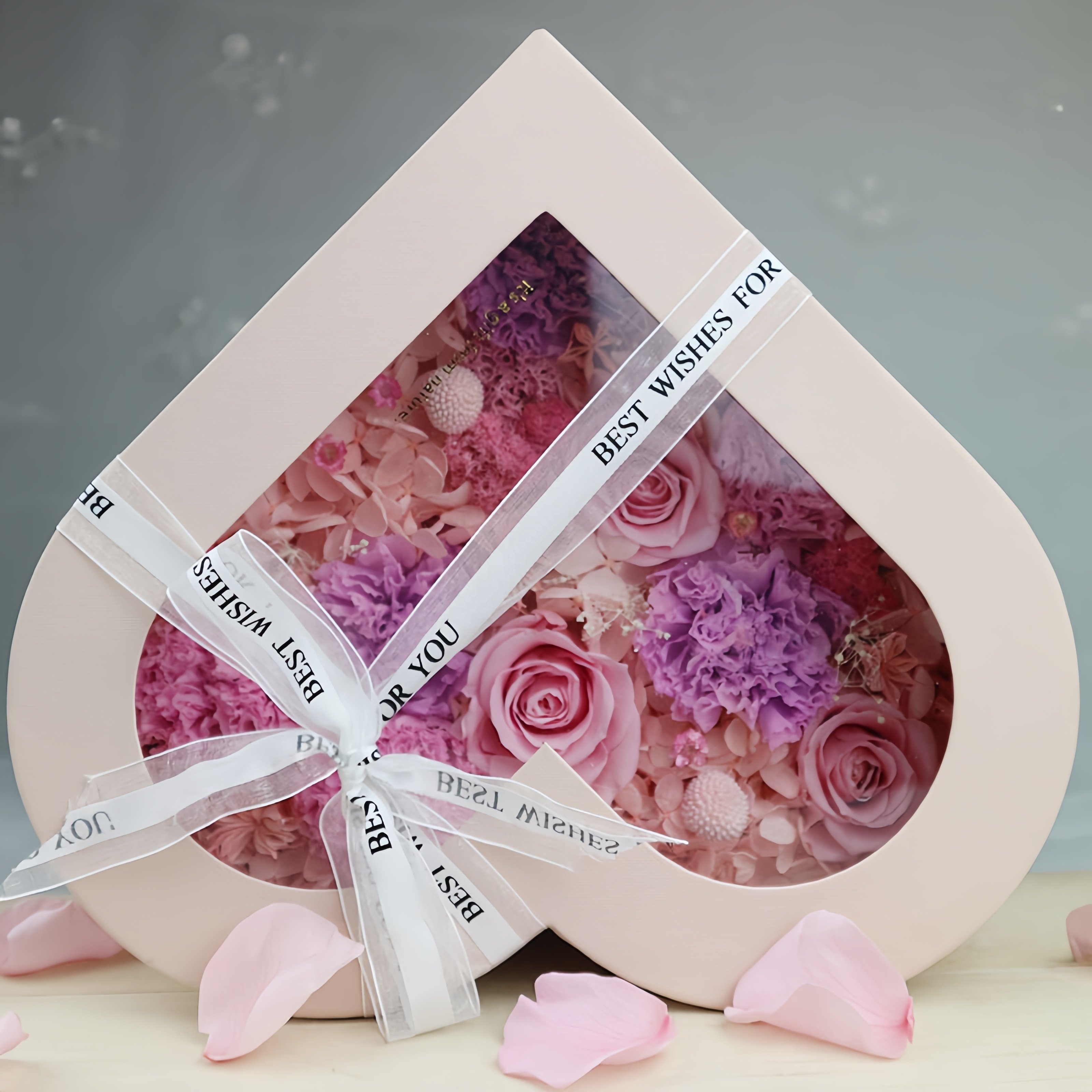 Hot Sale Christmas Gift Everlasting Real Flower Forever Permanent Natural Preserved Flowers Eternal Preserved Rose in Heart Box