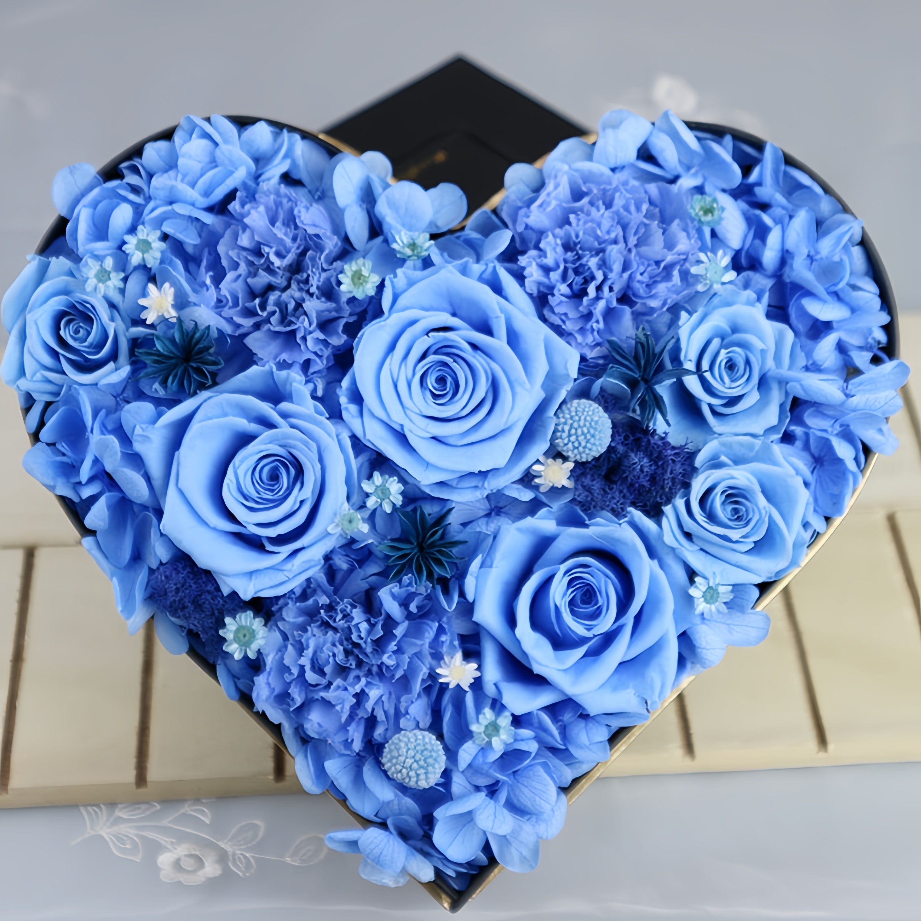 Hot Sale Christmas Gift Everlasting Real Flower Forever Permanent Natural Preserved Flowers Eternal Preserved Rose in Heart Box