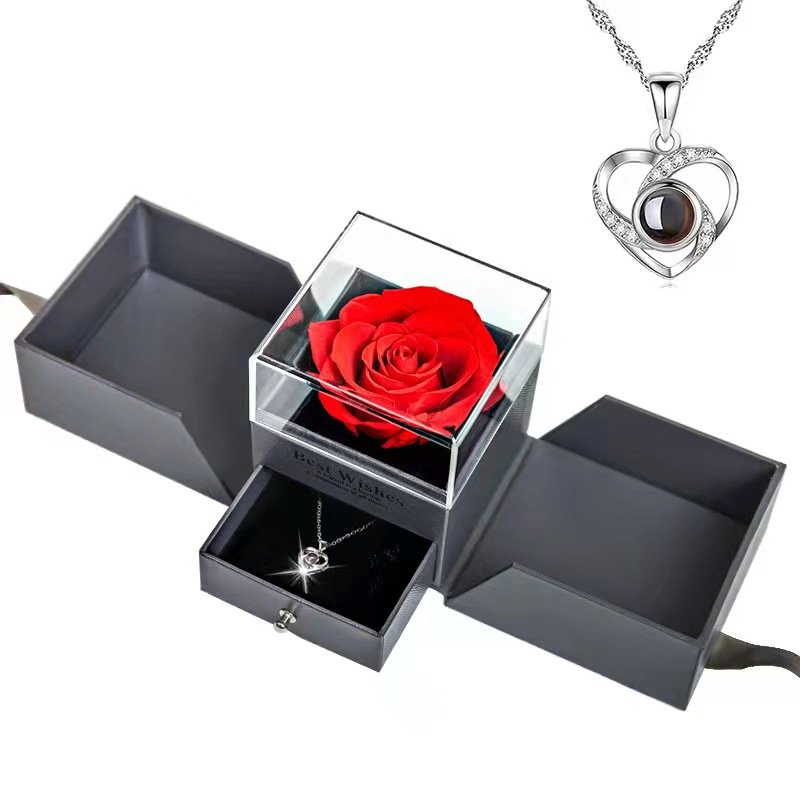 Preserved flower preserved rose exquisite eternal flower in acrylic jewelry box for valentine's gift