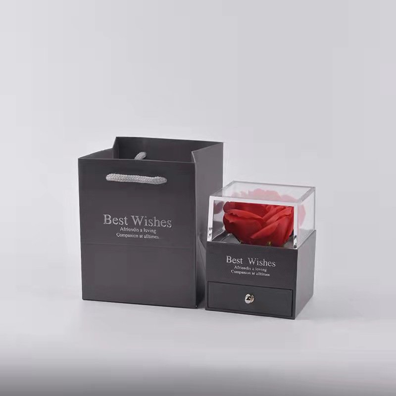 Preserved flower preserved rose exquisite eternal flower in acrylic jewelry box for valentine's gift