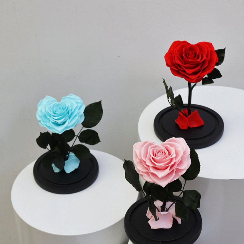 Wholesale High Quality Beautiful Sweet Love Heart Shape Preserved Rose in Glass Dome