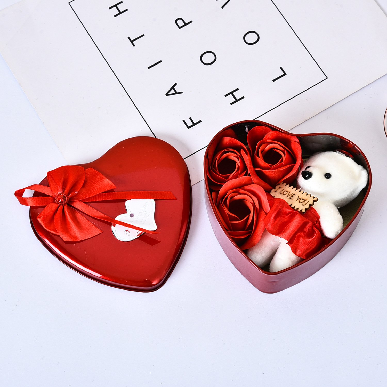 New Arrival Soap Flower Gift Box Perfume Stuffed Rose "I Love You " Teddy Bear Adorable Girls' Special Gift