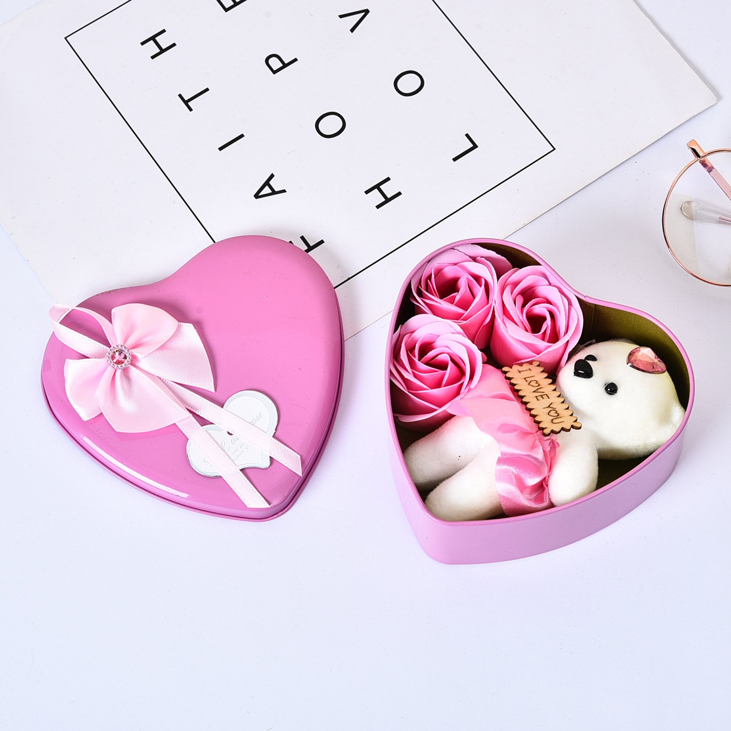 New Arrival Soap Flower Gift Box Perfume Stuffed Rose "I Love You " Teddy Bear Adorable Girls' Special Gift