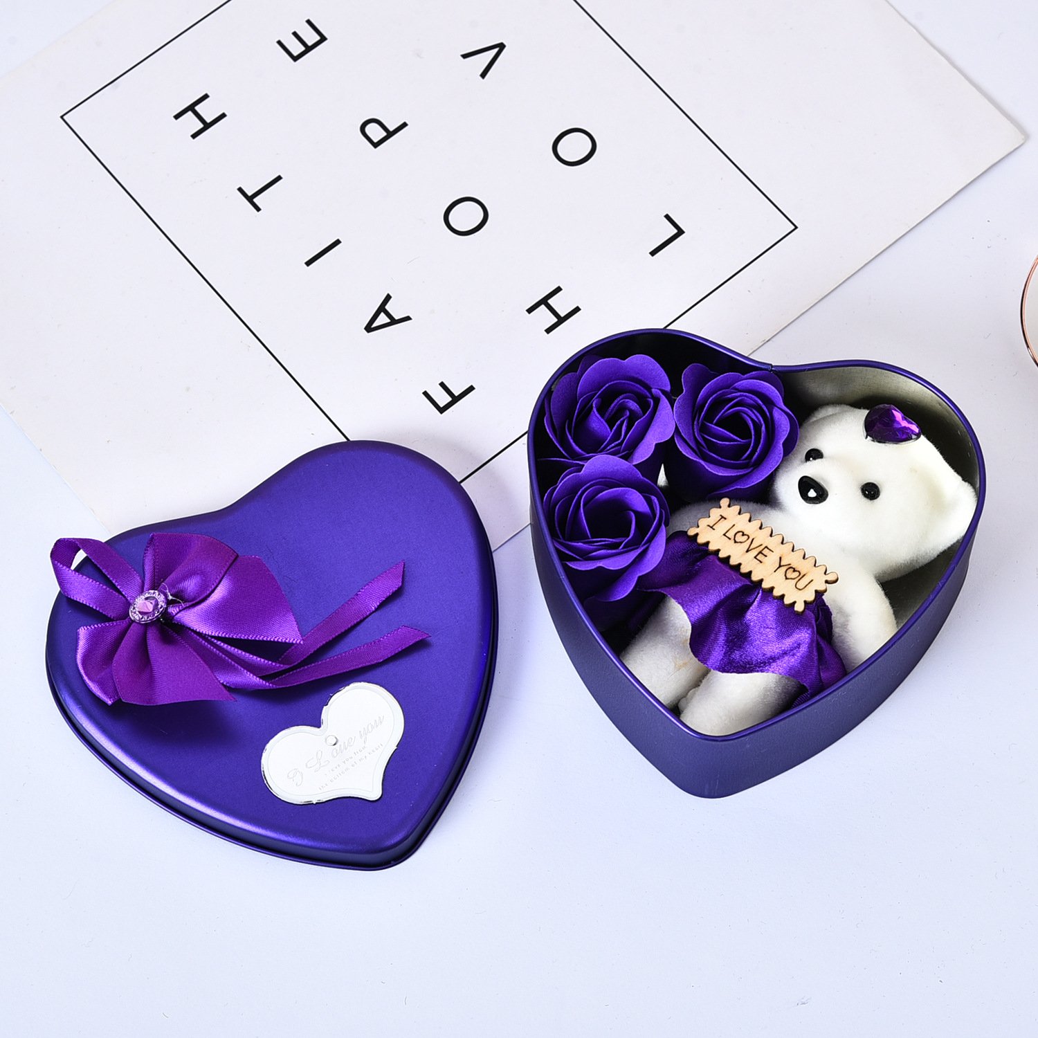 New Arrival Soap Flower Gift Box Perfume Stuffed Rose "I Love You " Teddy Bear Adorable Girls' Special Gift