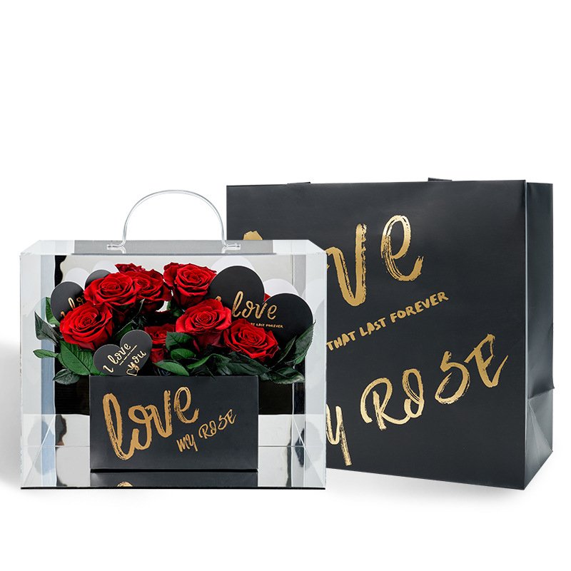 Wholesale Mother's Day Gift 2024 Valentines' day Natural Eternal Rose Preserved Flowers Roses in Acrylic Box