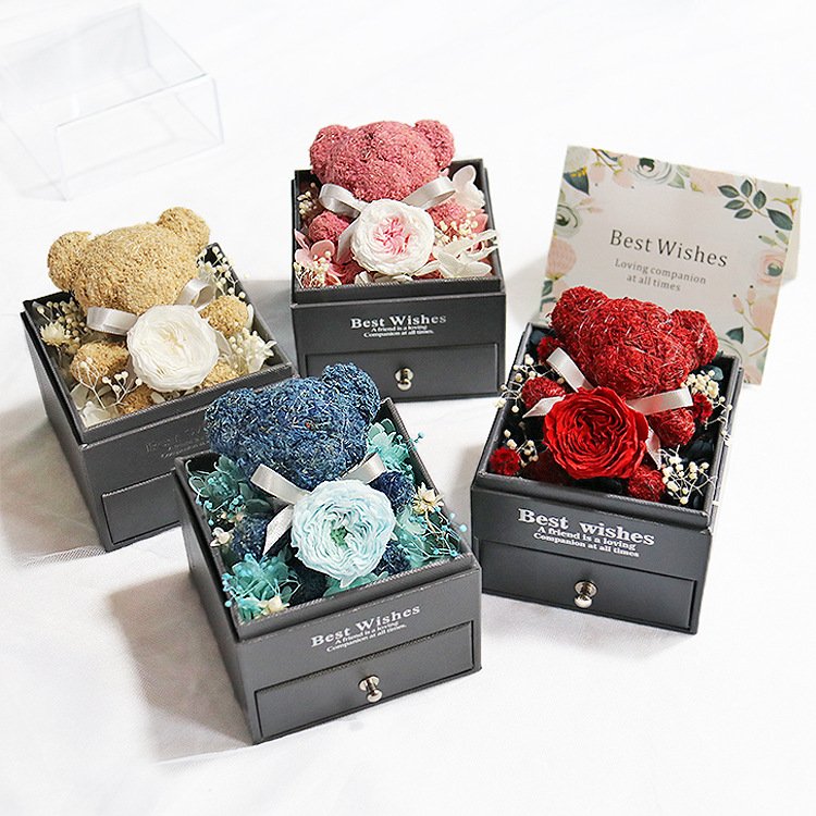 Wholesale eternal preserved rose teddy rose bear Jewelry box for wedding party Valentines Day Mothers day gifts Birthday gift