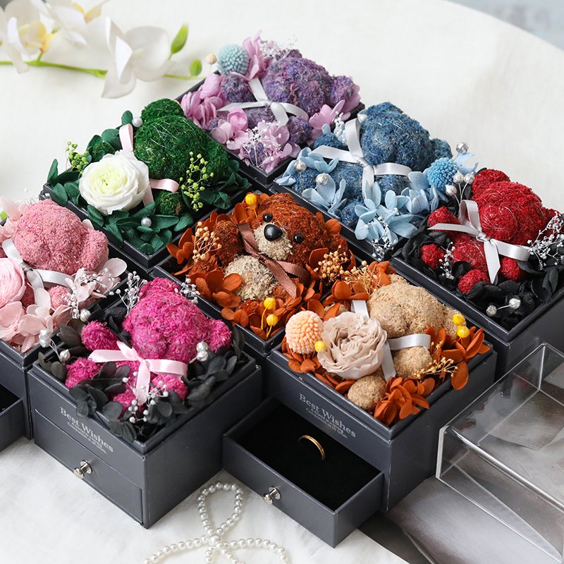 Wholesale eternal preserved rose teddy rose bear Jewelry box for wedding party Valentines Day Mothers day gifts Birthday gift