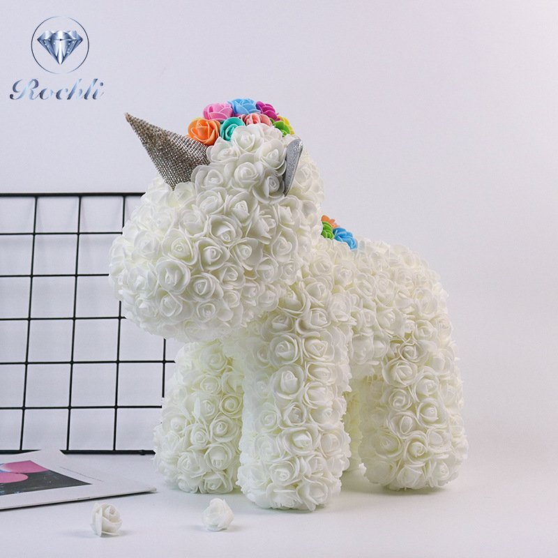 2024 Factory Wholesale 35cm Rose Unicorn For Rose Valentine Day Gift Preserved Flower Rose Unicorn