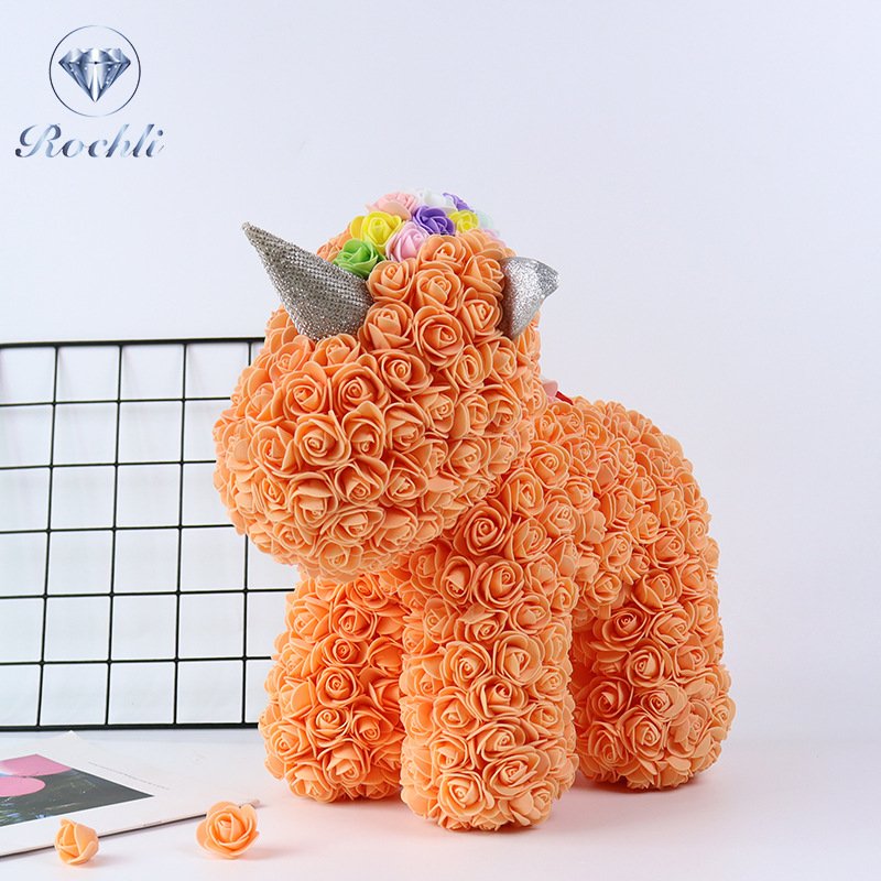 2024 Factory Wholesale 35cm Rose Unicorn For Rose Valentine Day Gift Preserved Flower Rose Unicorn