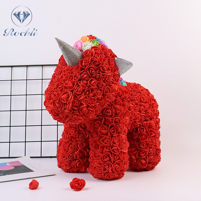2024 Factory Wholesale 35cm Rose Unicorn For Rose Valentine Day Gift Preserved Flower Rose Unicorn