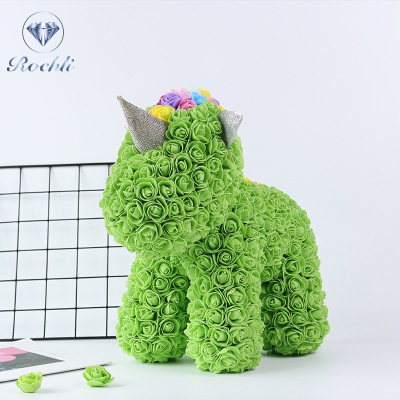 2024 Factory Wholesale 35cm Rose Unicorn For Rose Valentine Day Gift Preserved Flower Rose Unicorn