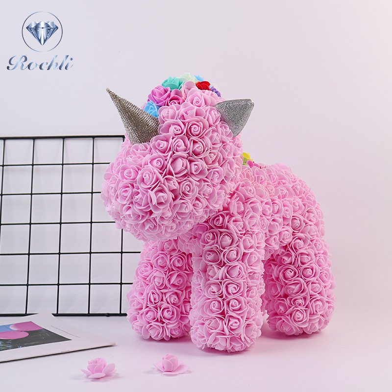 2024 Factory Wholesale 35cm Rose Unicorn For Rose Valentine Day Gift Preserved Flower Rose Unicorn