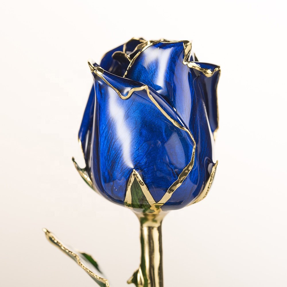 Half-blooming 24k Gold trimmed rose Handmade flowers preserved fresh Rose with Stem Present rose gift