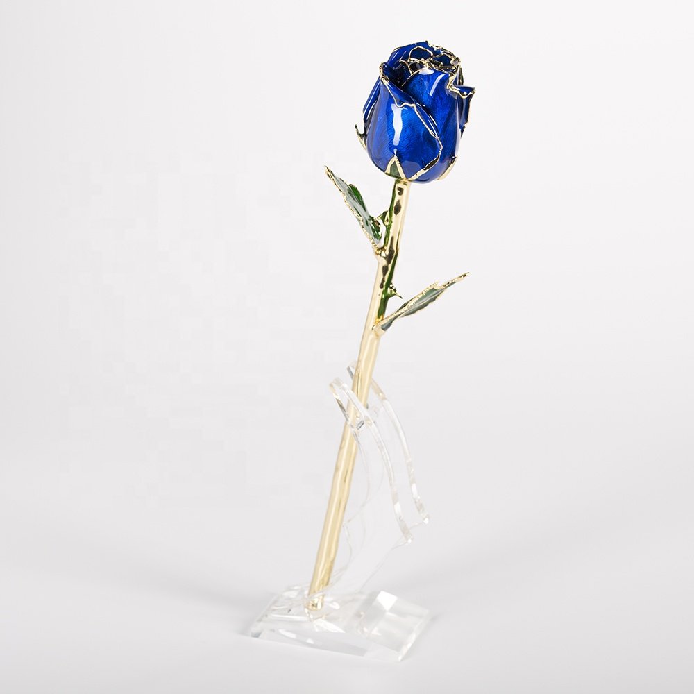 Half-blooming 24k Gold trimmed rose Handmade flowers preserved fresh Rose with Stem Present rose gift