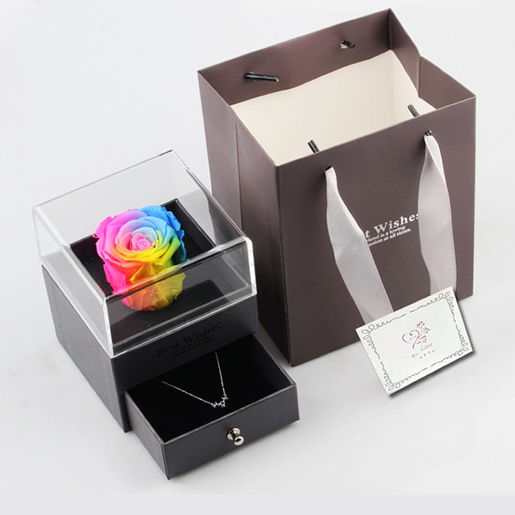 Delicate Eternity Rose Box Clear Acrylic Box For Rose Flower Box Square Luxury Preserved Fresh Rose Clear Acrylic Flower