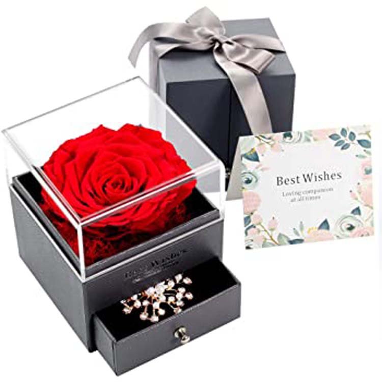 Delicate Eternity Rose Box Clear Acrylic Box For Rose Flower Box Square Luxury Preserved Fresh Rose Clear Acrylic Flower