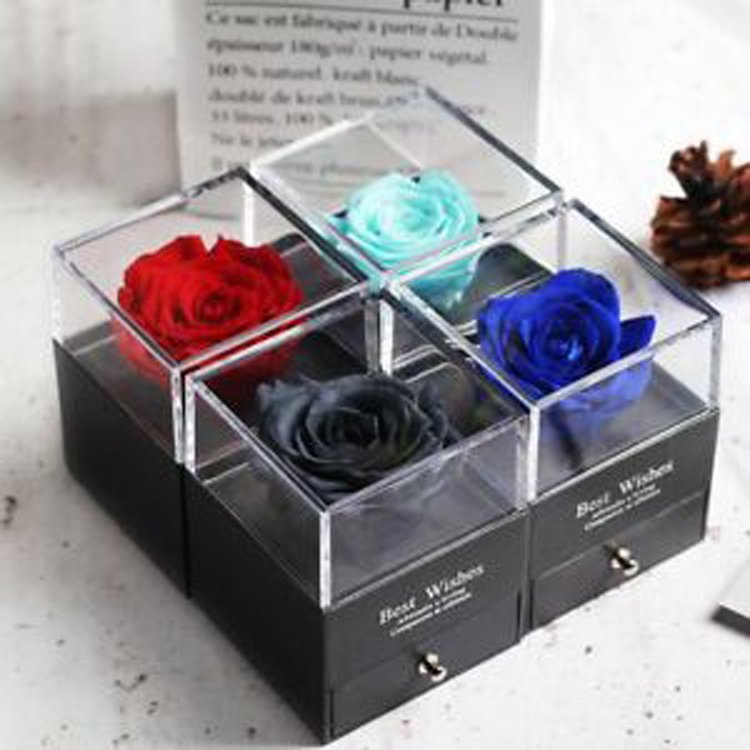 Delicate Eternity Rose Box Clear Acrylic Box For Rose Flower Box Square Luxury Preserved Fresh Rose Clear Acrylic Flower