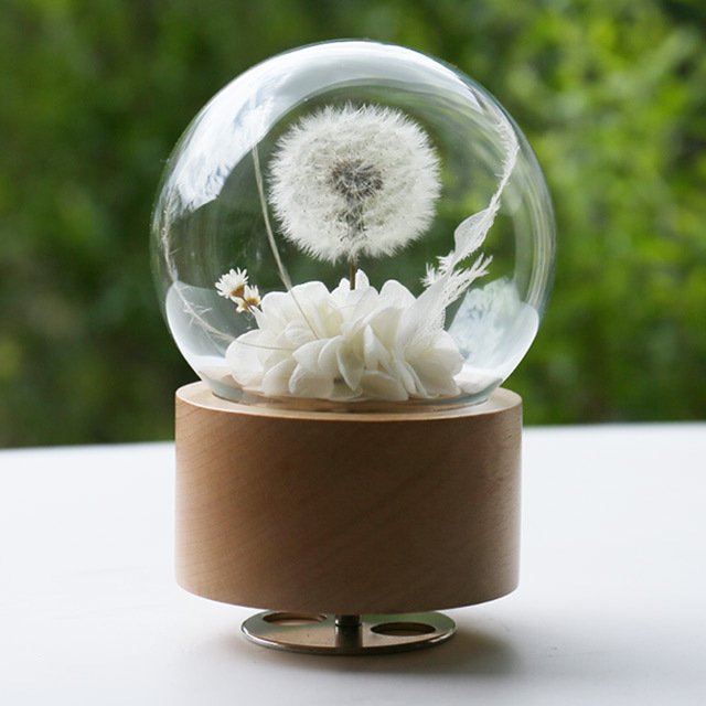 Customized glass cover rose preserved flower Valentine's Day Christmas gift music box