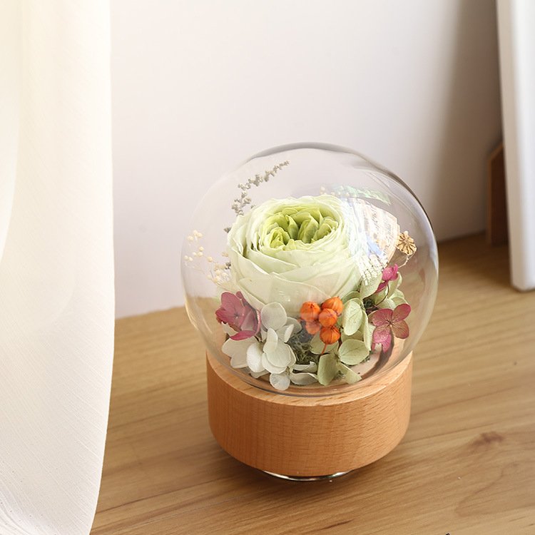 Customized glass cover rose preserved flower Valentine's Day Christmas gift music box