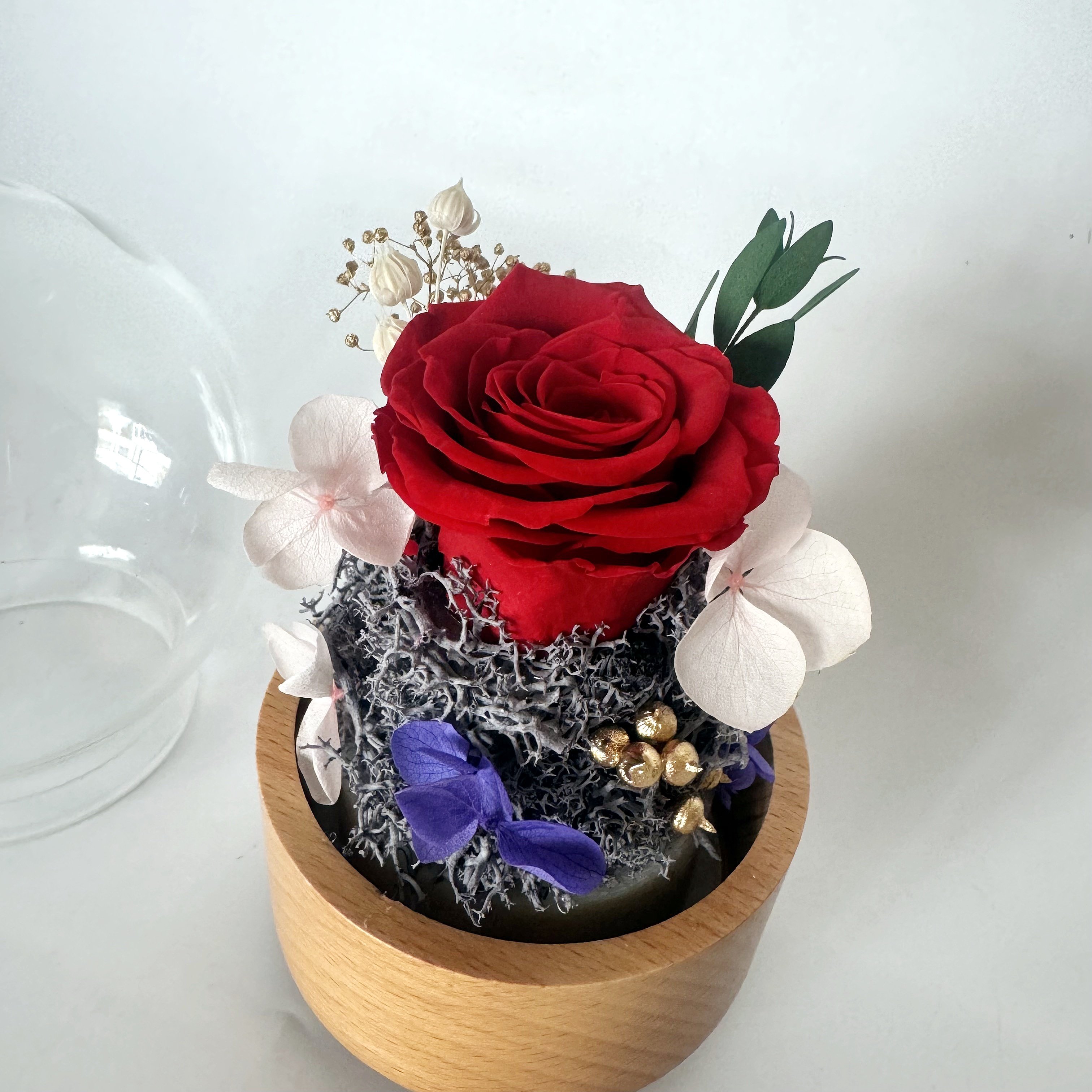 Customized glass cover rose preserved flower Valentine's Day Christmas gift music box
