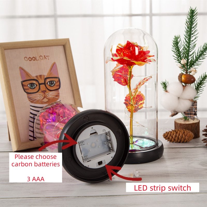 Love Mother's Valentine's Day Gift For Women Christmas Plastic Eternal Galaxy Rose Forever Rose In Glass Dome With Led Lights