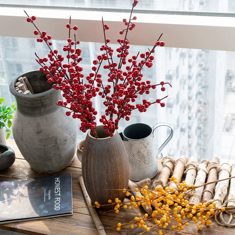 MW09924 New Design Foam Berry Branches Vase Red Artificial Berry Stems 62 centimeter For Wedding Supplies