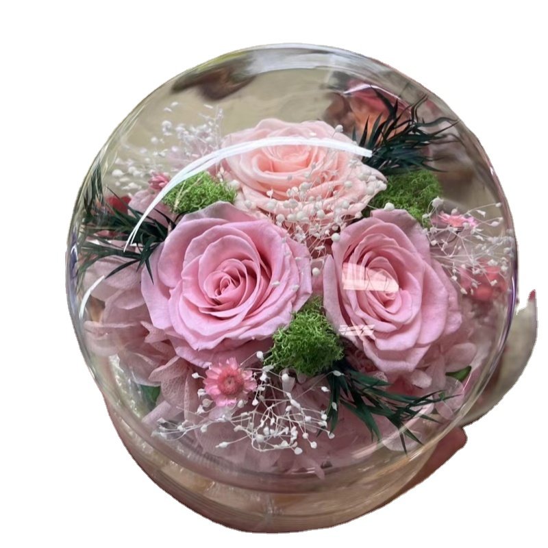 Factory Direct Sale Preserved Rose in Glass Dome Crystal Ball with led light eternity real rose for gift