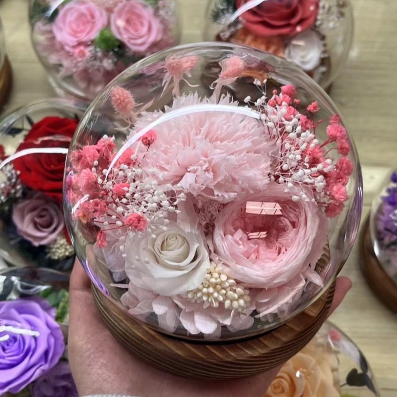 Factory Direct Sale Preserved Rose in Glass Dome Crystal Ball with led light eternity real rose for gift