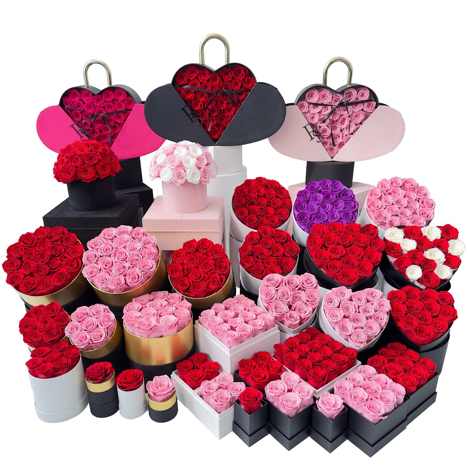 Wholesale Preserved flowers bouquet rosas round flower box everlasting forever eternal rose in luxury gift box preserved roses