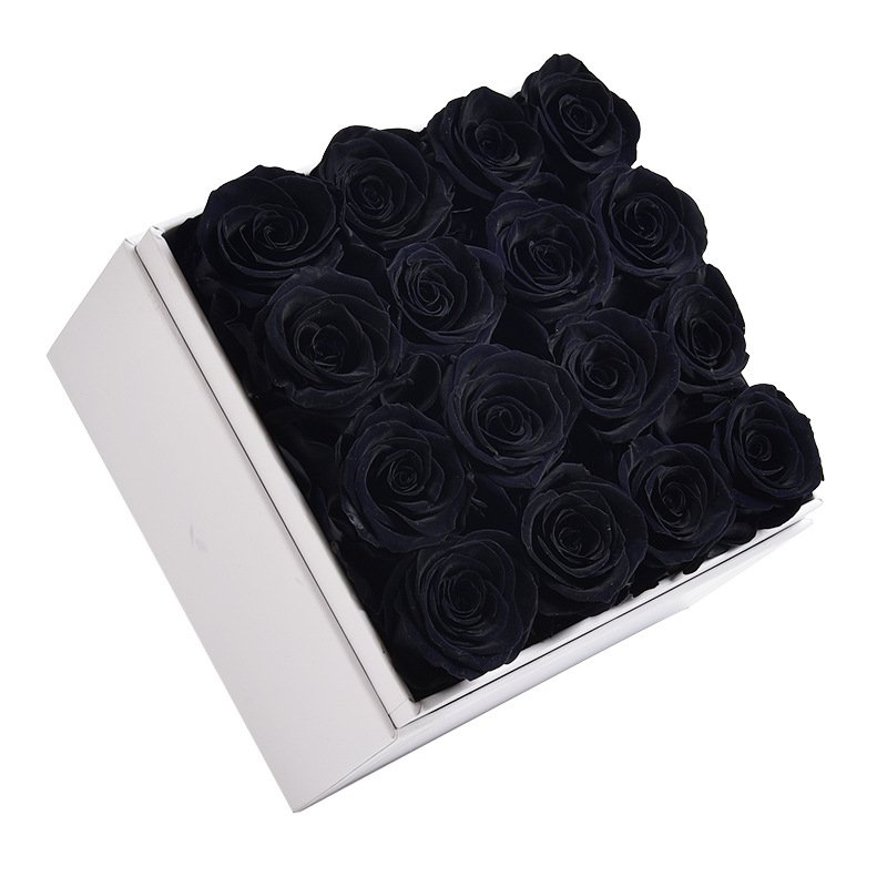 BLH Best Selling 16 roses square box with acrylic cover preserved rose flower for wedding gift decoration Best gift for Valentine's day