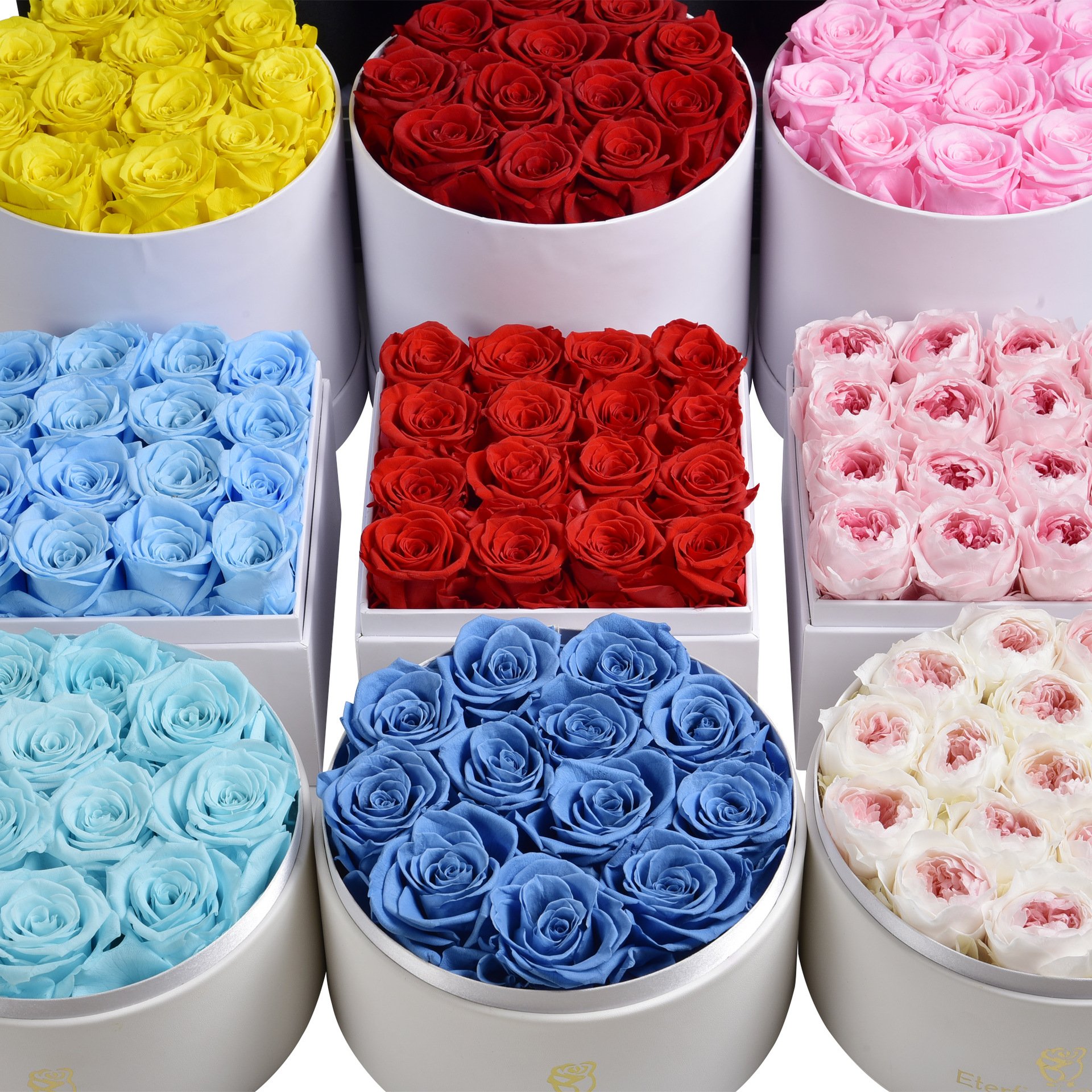 BLH Best Selling 16 roses square box with acrylic cover preserved rose flower for wedding gift decoration Best gift for Valentine's day