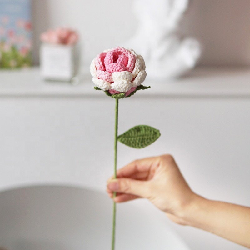 Hot Wool Red Knit Roses Flower Preserved Rose Flower Wedding Valentine's Day Mothers Day Gifts 2024 Knitted Crochet Flower Rose