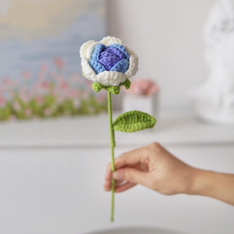Hot Wool Red Knit Roses Flower Preserved Rose Flower Wedding Valentine's Day Mothers Day Gifts 2024 Knitted Crochet Flower Rose