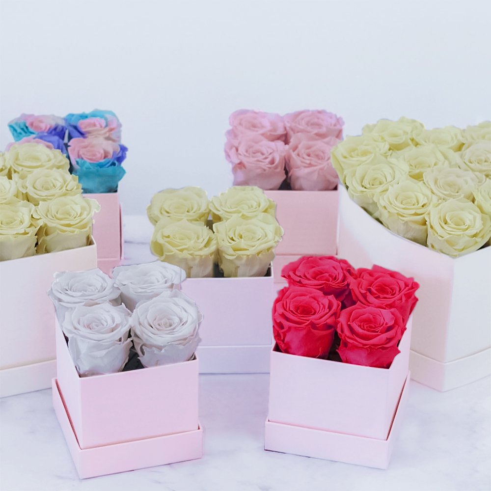 Valentine's Day 4 pcs Preserved Roses In Square Gift Box Factory A Grade Eternal Rose Natural Preserved Real Roses Bouquet