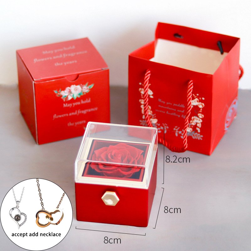 Wholesale 2025 Valentine's Day Forever Preserved Flower Gift With I Love YOU Heart Necklace In Rotating Eternal Rose Jewelry Box