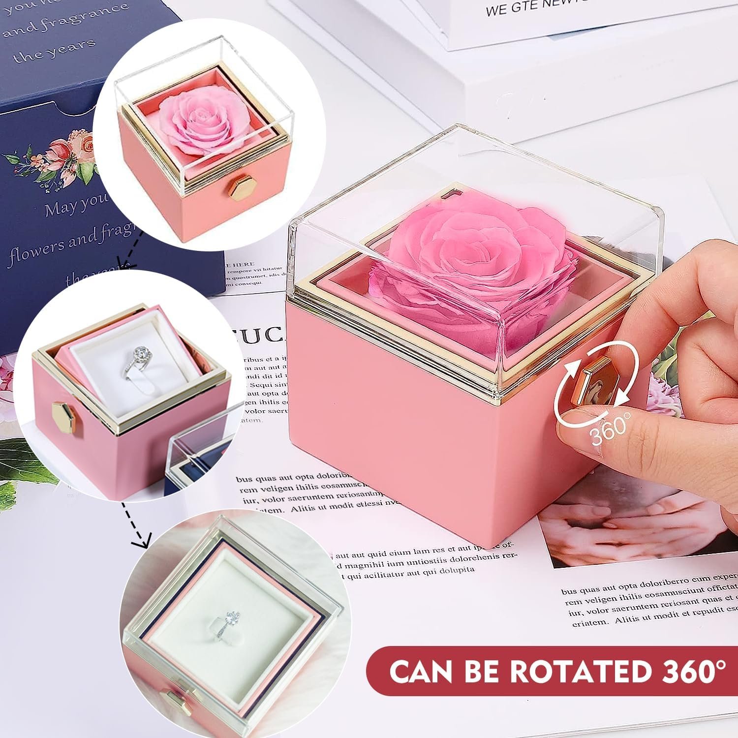 Wholesale 2025 Valentine's Day Forever Preserved Flower Gift With I Love YOU Heart Necklace In Rotating Eternal Rose Jewelry Box