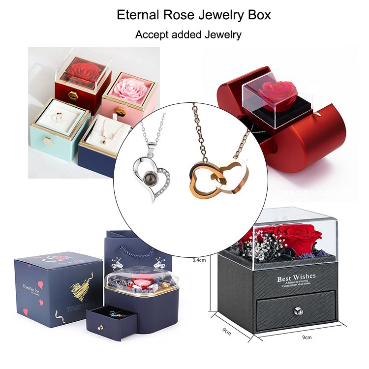 Wholesale 2025 Valentine's Day Forever Preserved Flower Gift With I Love YOU Heart Necklace In Rotating Eternal Rose Jewelry Box